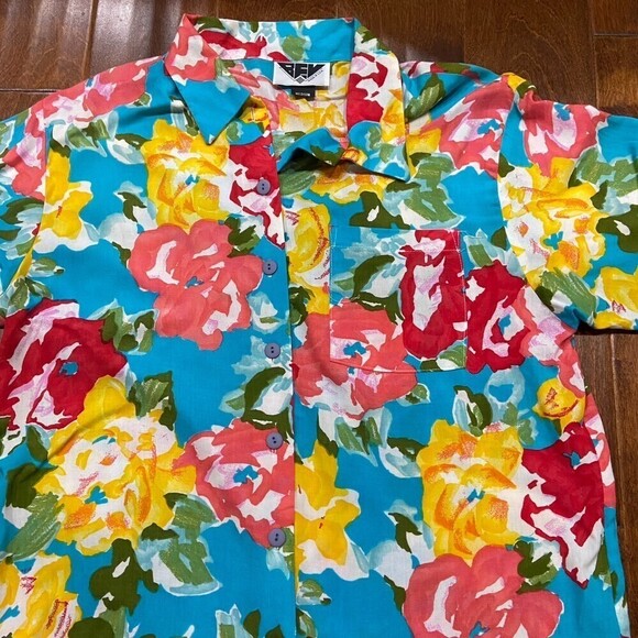 Bev Vintage Hawaiian Tropical Floral Multicolor Cotton Shirt Men's Size Medium - Picture 2 of 7